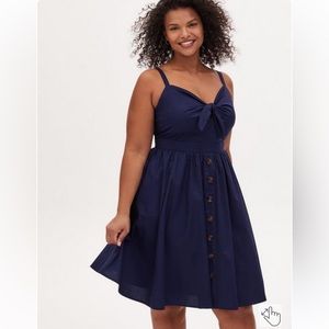 Torrid Mini Poplin Tie-Front Skater Dress Torrid Plus Size Navy Blue